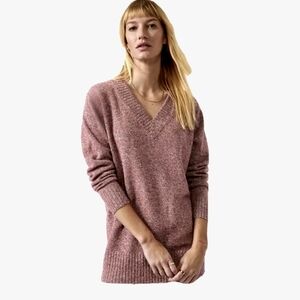 Athleta Womens Pink Oversized Wool Cashmere Blend Vital V-Neck Tunic Sweater